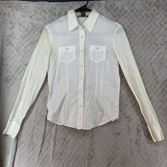Armani Exchange Womens S Button Up Shirt White Graphic Logo Long Sleeve Artist - Picture 1 of 16